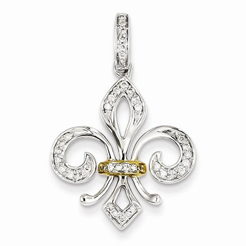 14k Gold Two-Toned Diamond Fleur De Lis Pendant, Quality A (G-I Color, SI2 Clarity)