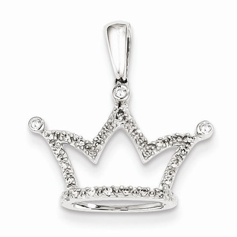 14k White Gold Diamond Crown pendant, Quality AA (G-H Color, SI1-SI2 Clarity, 0.1 cttw), Delightful Pendants for Necklace
