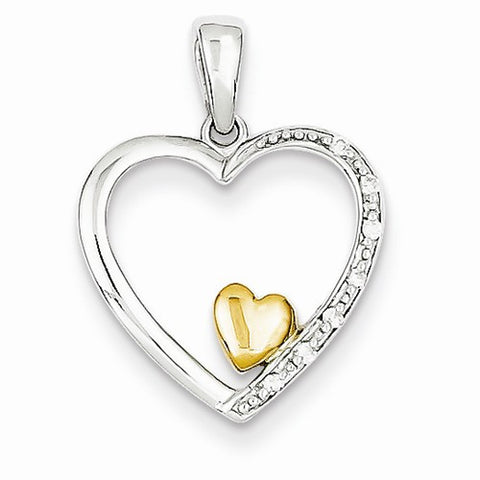 14k Gold Two-tone Diamond Heart pendant, Quality A (G-I Color, SI2 Clarity, 0.04 cttw), Lovely Pendants for Necklace