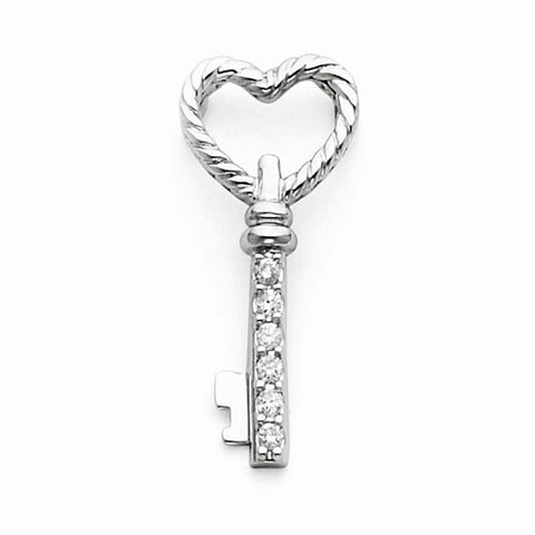 14k White Gold Diamond Key Pendant, Quality A (G-I Color, SI2 Clarity)