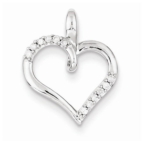 14k White Gold Diamond Heart Pendant, Quality AA (G-H Color, SI1-SI2 Clarity, 0.08 cttw), Charm
