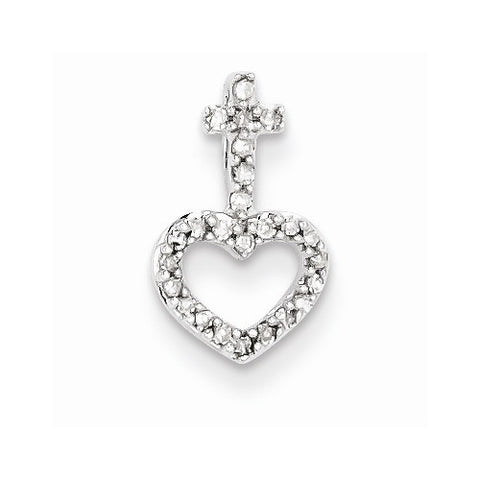 14k White Gold Diamond Heart & Cross Pendant, Quality AA (G-H Color, SI1-SI2 Clarity)