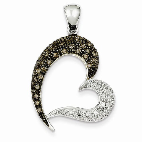 14k White Gold Champagne & White Diamond Heart Pendant, Quality A (G-I Color, SI2 Clarity)