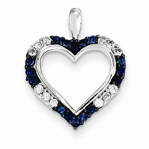 14KW Rhodium Sapphire Diamond & White Diamonds Heart Pendant, Quality A (G-I Color, SI2 Clarity)