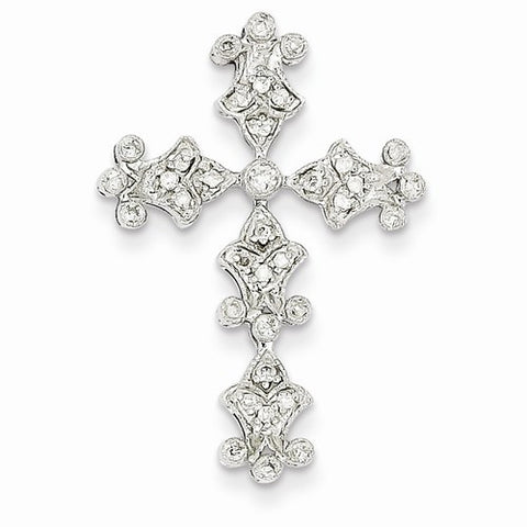 14k White Gold Diamond Filigree Cross Pendant, Quality AA (G-H Color, SI1-SI2 Clarity)
