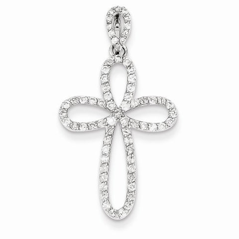 14k White Gold Diamond Cross Pendant, Quality AA (G-H Color, SI1-SI2 Clarity, 0.56 cttw)