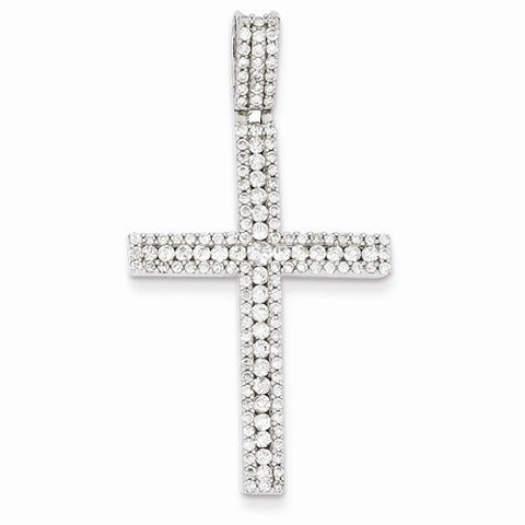 14k White Gold Diamond Latin Cross Pendant, Quality AA (G-H Color, SI1-SI2 Clarity, 1.09 cttw)