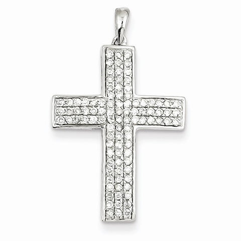 14k White Gold Diamond Latin Cross Pendant, Quality A (G-I Color, SI2 Clarity, 0.5 cttw)