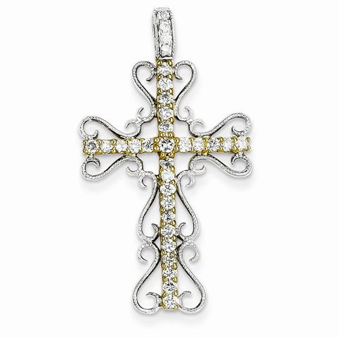 14k Gold Two-tone Diamond Filigree Cross Pendant, Quality AA (G-H Color, SI1-SI2 Clarity)