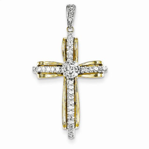 14k Gold Two-tone Diamond Passion Cross Pendant, Quality A (G-I Color, SI2 Clarity)
