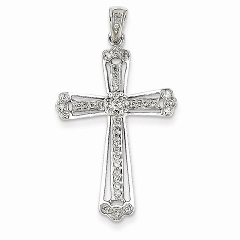 14k White Gold Diamond Budded Cross Pendant, Quality A (G-I Color, SI2 Clarity)