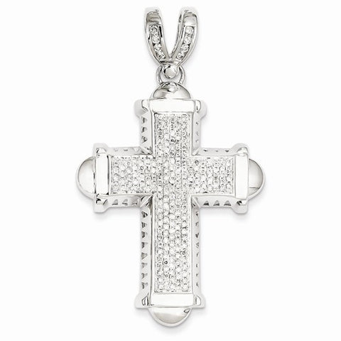 14k White Gold Diamond Cross Pendant, Quality AA (G-H Color, SI1-SI2 Clarity, 0.88 cttw)