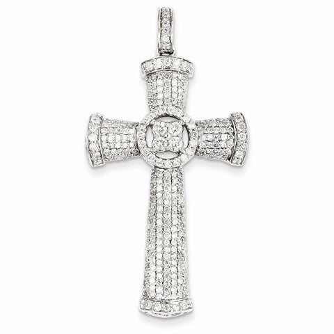 14k White Gold Diamond Cross Pendant, Quality AA (G-H Color, SI1-SI2 Clarity, 1.71 cttw)