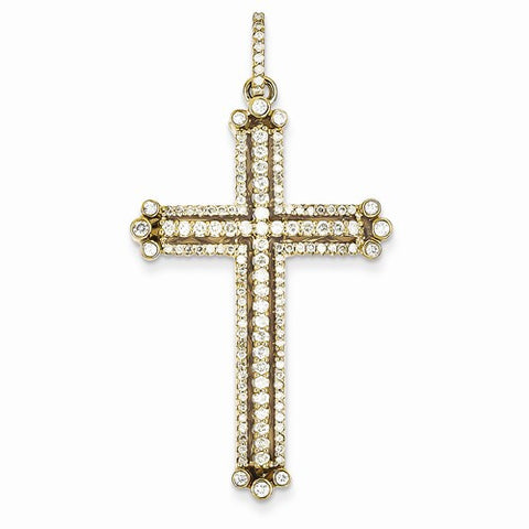 14k Gold Diamond Budded Cross Pendant, Quality AA (G-H Color, SI1-SI2 Clarity)