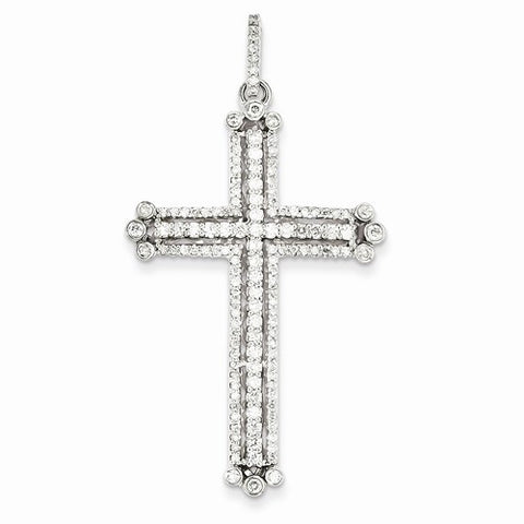 14k White Gold Diamond Budded Cross Pendant, Quality AA (G-H Color, SI1-SI2 Clarity)