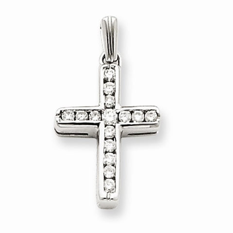 14k White Gold Diamond Latin Cross Pendant, Quality AA (G-H Color, SI1-SI2 Clarity, 0.16 cttw)