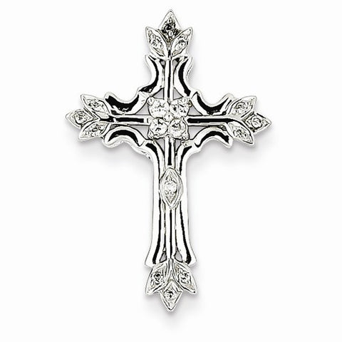 14k White Gold Diamond Cross Pendant, Quality A (G-I Color, SI2 Clarity, 0.1 cttw)
