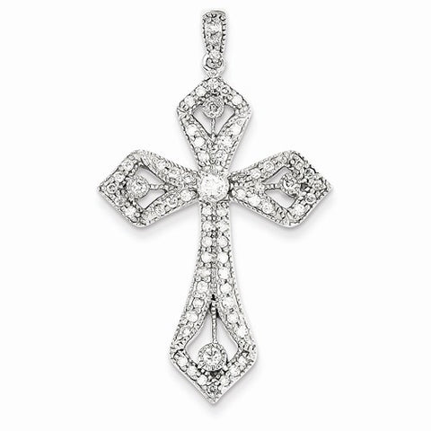 14k White Gold Diamond Cross Pendant, Quality A (G-I Color, SI2 Clarity, 0.63 cttw)