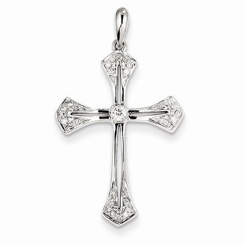 14k White Gold Diamond Cross pendant, Quality AA (G-H Color, SI1-SI2 Clarity, 0.15 cttw), Classy Pendants for Necklace