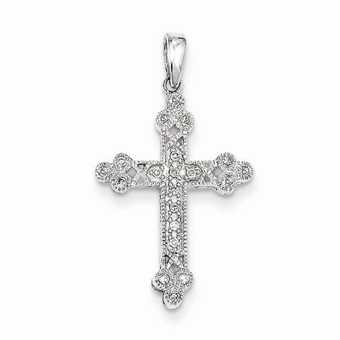 14k White Gold Diamond Filigree Cross Pendant, Quality A (G-I Color, SI2 Clarity)