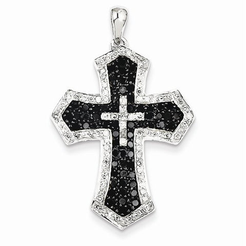 14KW Rhodium black-diamonds & White Diamond Cross Pendant, Quality A (G-I Color, SI2 Clarity)