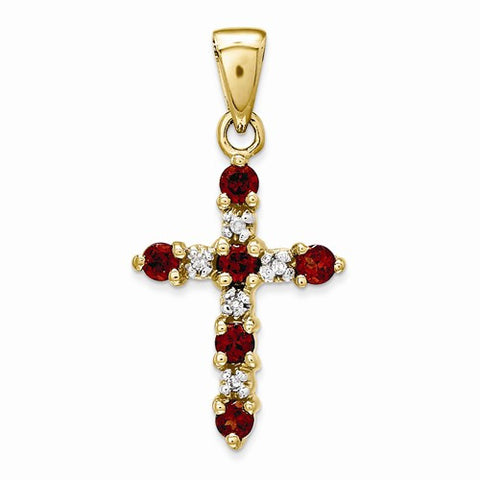14k Gold Garnet & Diamond Cross Pendant, Quality A (G-I Color, SI2 Clarity)