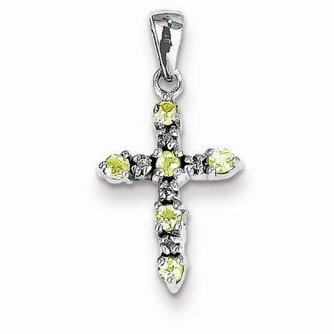 14k White Gold Peridot & Diamond Cross Pendant, Quality A (G-I Color, SI2 Clarity)