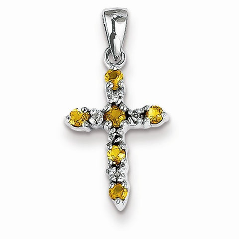 14k White Gold Citrine & Diamond Cross Pendant, Quality A (G-I Color, SI2 Clarity)