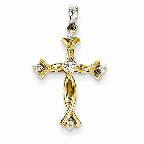 14k Gold Two-Tone Diamond Cross Pendant, Quality A (G-I Color, SI2 Clarity)