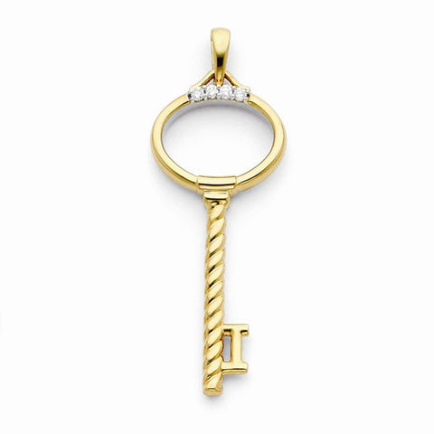 14k Gold Diamond Key pendant, Quality AA (G-H Color, SI1-SI2 Clarity, 0.1 cttw), Charm
