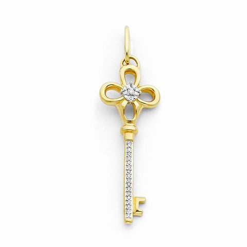 14k Gold Diamond Key pendant, Quality AA (G-H Color, SI1-SI2 Clarity, 0.1 cttw), Dazzling Pendants for Necklace
