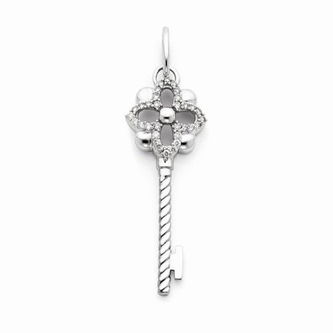 14k White Gold Diamond Key Pendant, Quality AA (G-H Color, SI1-SI2 Clarity, 0.33 cttw)