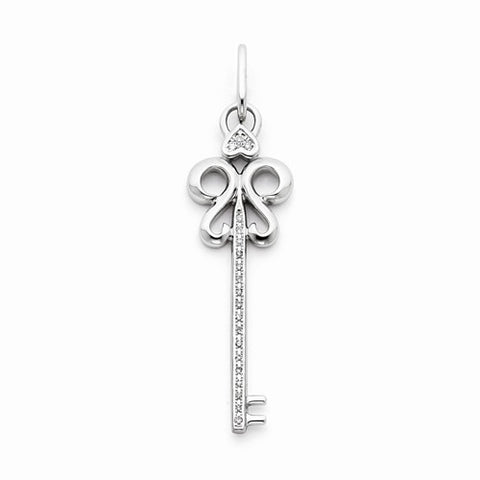 14k White Gold Diamond Key Pendant, Quality AA (G-H Color, SI1-SI2 Clarity, 0.1 cttw)