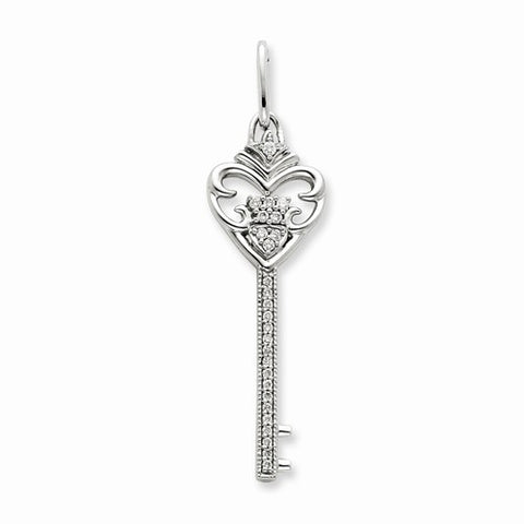 14k White Gold Diamond Key Pendant, Quality AA (G-H Color, SI1-SI2 Clarity, 0.25 cttw)