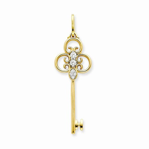 14k Gold Diamond Key Pendant, Quality AA (G-H Color, SI1-SI2 Clarity, 0.2 cttw)