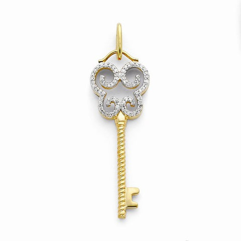 14k Gold Diamond Key pendant, Quality AA (G-H Color, SI1-SI2 Clarity, 0.25 cttw), Exquisite Pendants for Necklace
