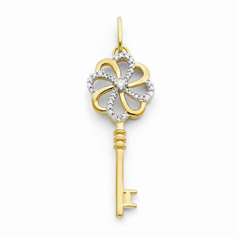 14k Gold Diamond Key pendant, Quality AA (G-H Color, SI1-SI2 Clarity, 0.25 cttw), Fine Pendants for Necklace