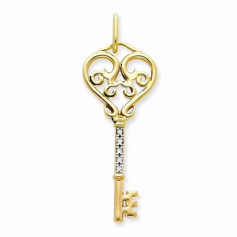 14k Gold Diamond Key Pendant, Quality AA (G-H Color, SI1-SI2 Clarity, 0.05 cttw)