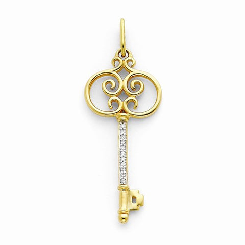 14k Gold Diamond Key pendant, Quality AA (G-H Color, SI1-SI2 Clarity, 0.1 cttw), Pretty Pendants for Necklace