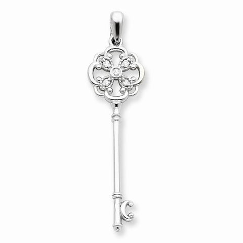 14k White Gold AA Diamond Key pendant, Gorgeous Pendants for Necklace