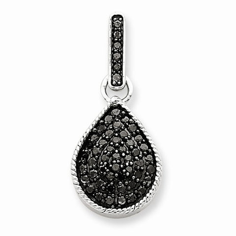 14k White Gold black-diamond Teardrop Pendant, Quality AA (G-H Color, SI1-SI2 Clarity)