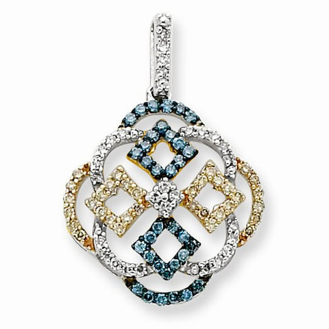 14k White Gold & Rhodium w/Blue & White Diamond Pendant, Quality AA (G-H Color, SI1-SI2 Clarity)