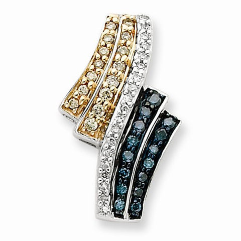 14k White Gold & Rhodium w/Blue, White & Champagne Diamond Pendant, Quality AA (G-H Color, SI1-SI2 Clarity)