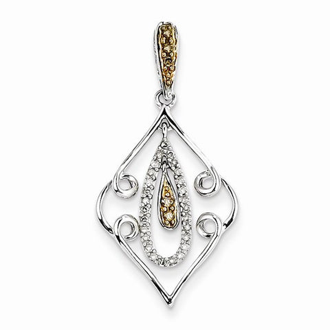 14k White Gold & Rhodium White & Champagne Diamond Pendant, Quality AA (G-H Color, SI1-SI2 Clarity)