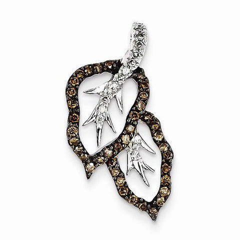 14k White Gold Rhodium White & Champagne Diamond Leaf Pendant, Quality AA (G-H Color, SI1-SI2 Clarity)