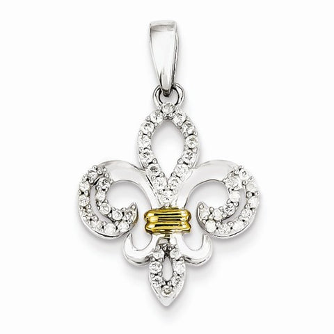 14k White Gold & Rhodium Diamond Fleur De Lis Pendant, Quality AA (G-H Color, SI1-SI2 Clarity)