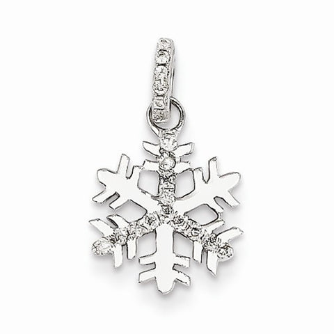 14k White Gold Diamond Small Snowflake Pendant, Quality AA (G-H Color, SI1-SI2 Clarity)