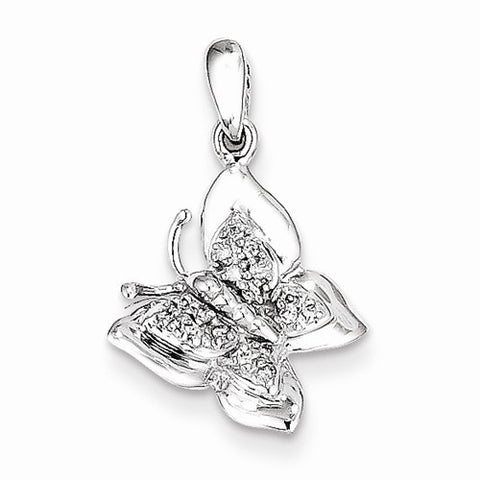 14k White Gold Diamond Butterfly Pendant, Quality AA (G-H Color, SI1-SI2 Clarity, 0.05 cttw)