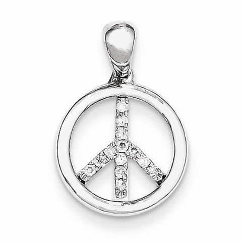 14k White Gold Diamond Peace Sign Pendant, Quality AA (G-H Color, SI1-SI2 Clarity)