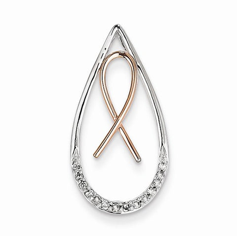 14k Gold Two-tone Diamond Awareness Ribbon in Teardrop Slide Pendant, Quality AA (G-H Color, SI1-SI2 Clarity)